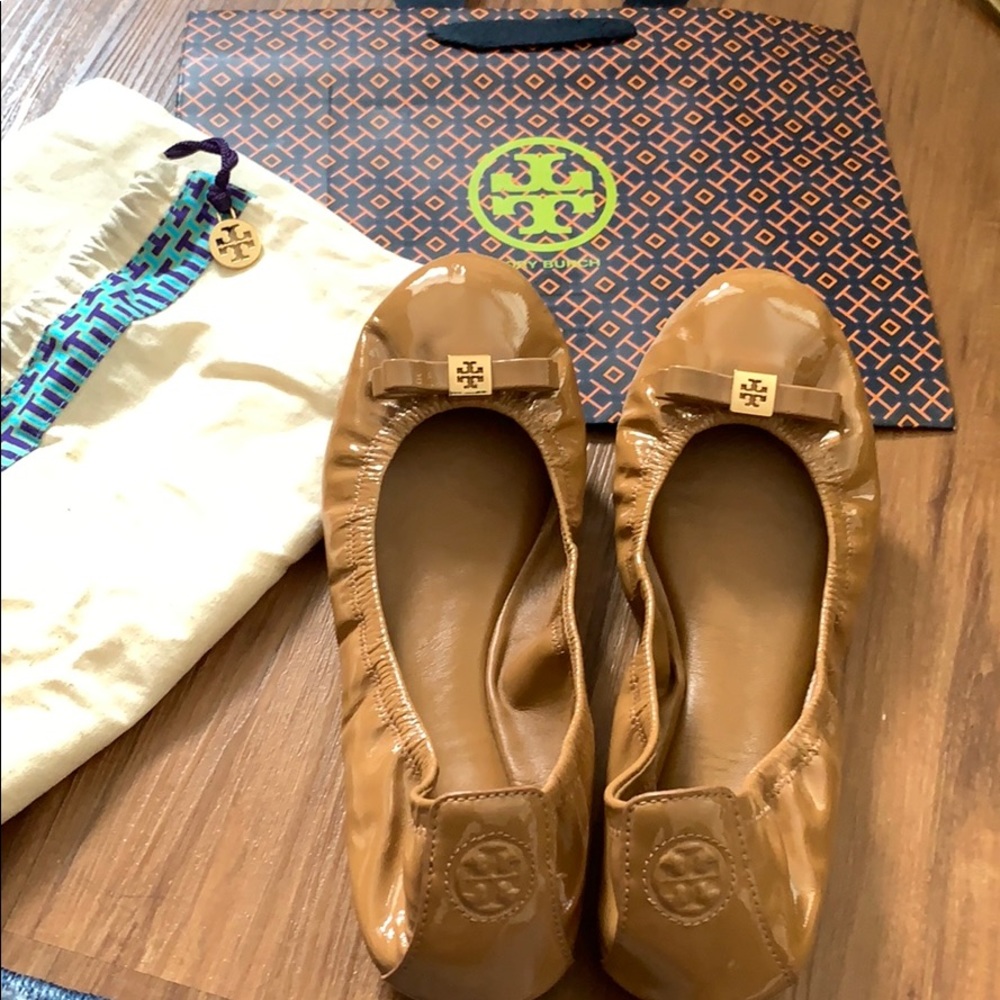 Brown patent Tory Burch ballet flats